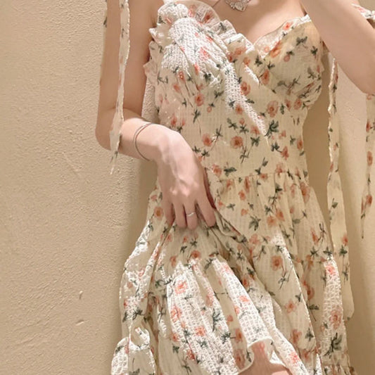 Milk Sweet Floral Strap Dress For Women French Style Gentle Hot Girl