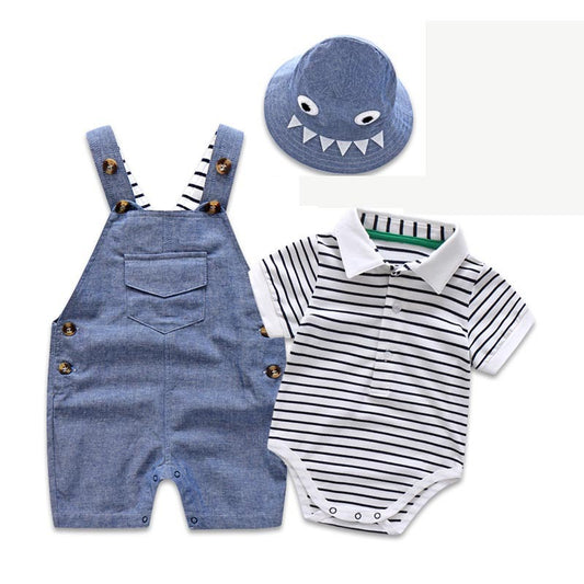 Baby BoysStrap Pants Jumpsuit Hat Three-piece Clothes