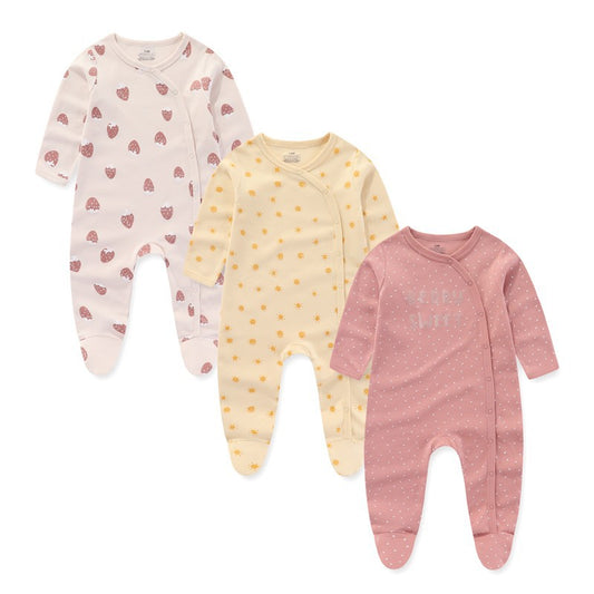 3 Pieces New Baby Cotton Long-sleeved Jumpsuit Baby Foot-wrapped Romper Boneless Sewing Pajamas